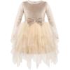 Arshiner Toddler Girls Fall Winter Velvet Dress Irregular Hem Tulle Long Sleeve Dresses Cute Bowknot Clothes(Light Apricot)