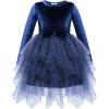 Arshiner Toddler Girls Fall Winter Velvet Dress Irregular Hem Tulle Long Sleeve Dresses Cute Bowknot Clothes(Navy Blue)