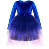 Arshiner Toddler Girls Fall Winter Velvet Dress Irregular Hem Tulle Long Sleeve Dresses Cute Bowknot Clothes(Navy Blue Gradient)