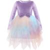 Arshiner Toddler Girls Fall Winter Velvet Dress Irregular Hem Tulle Long Sleeve Dresses Cute Bowknot Clothes(Rainbow Blue)