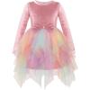 Arshiner Toddler Girls Fall Winter Velvet Dress Irregular Hem Tulle Long Sleeve Dresses Cute Bowknot Clothes(Rainbow Pink)