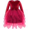 Arshiner Toddler Girls Fall Winter Velvet Dress Irregular Hem Tulle Long Sleeve Dresses Cute Bowknot Clothes(Red)