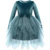 Arshiner Toddler Girls Fall Winter Velvet Dress Irregular Hem Tulle Long Sleeve Dresses Cute Bowknot Clothes(Teal)