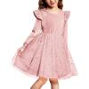 Arshiner Toddler Tutu Dresses Little Girls Velvet Tulle Fall Winter Long Sleeve Ruffle Holiday Party Dress 2-6Y(Pink)