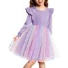 Arshiner Toddler Tutu Dresses Little Girls Velvet Tulle Fall Winter Long Sleeve Ruffle Holiday Party Dress 2-6Y(Purple Rainbow)