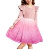 Arshiner Toddler Tutu Dresses Little Girls Velvet Tulle Fall Winter Long Sleeve Ruffle Holiday Party Dress 2-6Y(Rainbow)
