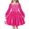Arshiner Toddler Velvet Dress Girls Smocked Square Neck Puff Long Sleeve Party Dresses with Pockets 3-8Y(Rose Red)