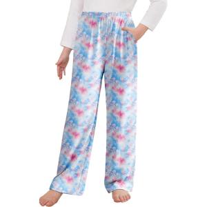 Arshiner Pajama Pants for Girls Long Sleep Plaid Pants Soft Lounge Pj Bottoms with Pockets(Blue Tie-dye)