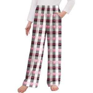 Arshiner Pajama Pants for Girls Long Sleep Plaid Pants Soft Lounge Pj Bottoms with Pockets(Bow Plaid)