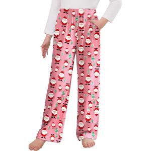 Arshiner Pajama Pants for Girls Long Sleep Plaid Pants Soft Lounge Pj Bottoms with Pockets(Christmas-pink)