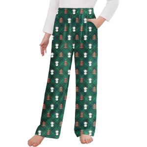 Arshiner Pajama Pants for Girls Long Sleep Plaid Pants Soft Lounge Pj Bottoms with Pockets(Green Teddy Christmas)