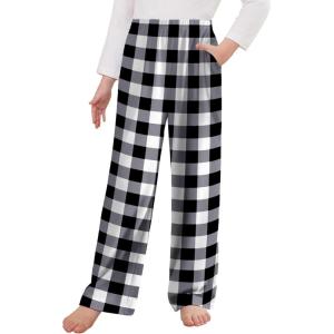 Arshiner Pajama Pants for Girls Long Sleep Plaid Pants Soft Lounge Pj Bottoms with Pockets(Plaid-black White)
