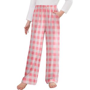 Arshiner Pajama Pants for Girls Long Sleep Plaid Pants Soft Lounge Pj Bottoms with Pockets(Plaid-pink White)