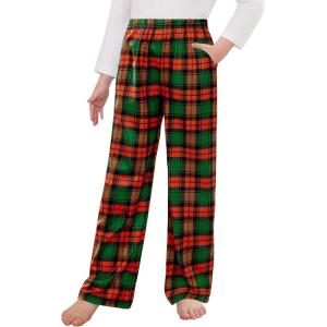 Arshiner Pajama Pants for Girls Long Sleep Plaid Pants Soft Lounge Pj Bottoms with Pockets(Plaid-red Green Black)