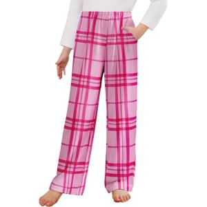 Arshiner Pajama Pants for Girls Long Sleep Plaid Pants Soft Lounge Pj Bottoms with Pockets(Small Pink Plaid)