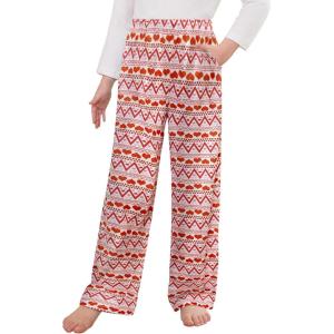 Arshiner Pajama Pants for Girls Long Sleep Plaid Pants Soft Lounge Pj Bottoms with Pockets(Striped Heart-red White)
