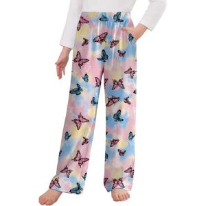 Arshiner Pajama Pants for Girls Long Sleep Plaid Pants Soft Lounge Pj Bottoms with Pockets(Tie Dye Butterfly)