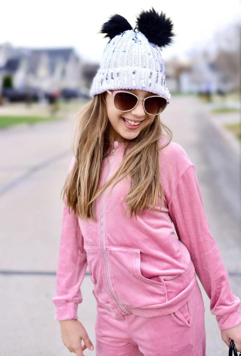 imageArshiner 2 Piece Outfits for Girls Velour Tracksuit Hoodie and Jogger Set Sweatsuit Athletic Clothes SetsApink