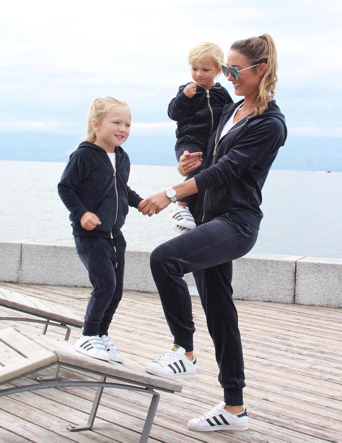 imageArshiner 2 Piece Outfits for Girls Velour Tracksuit Hoodie and Jogger Set Sweatsuit Athletic Clothes SetsBlack