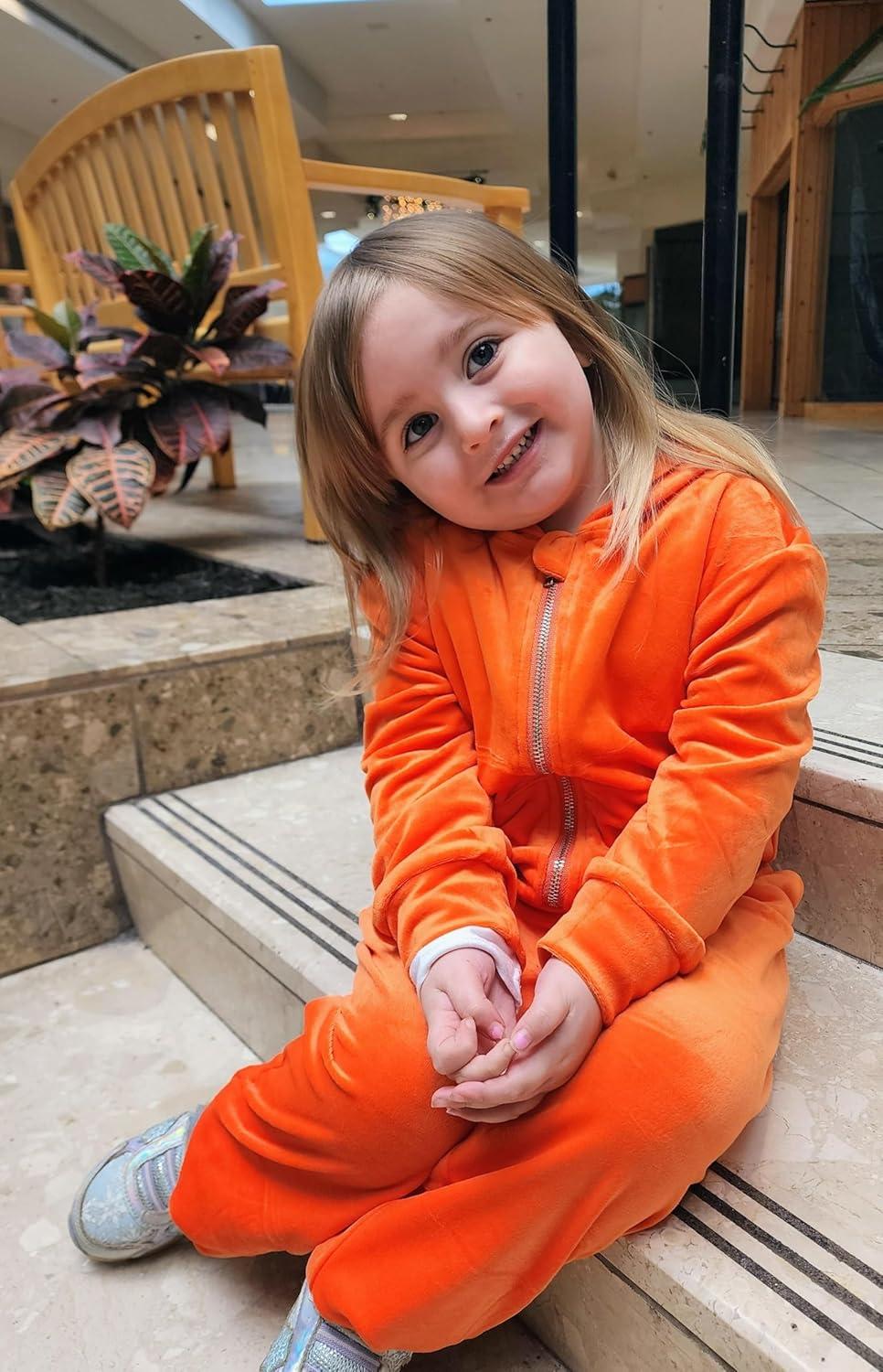 imageArshiner 2 Piece Outfits for Girls Velour Tracksuit Hoodie and Jogger Set Sweatsuit Athletic Clothes SetsOrange