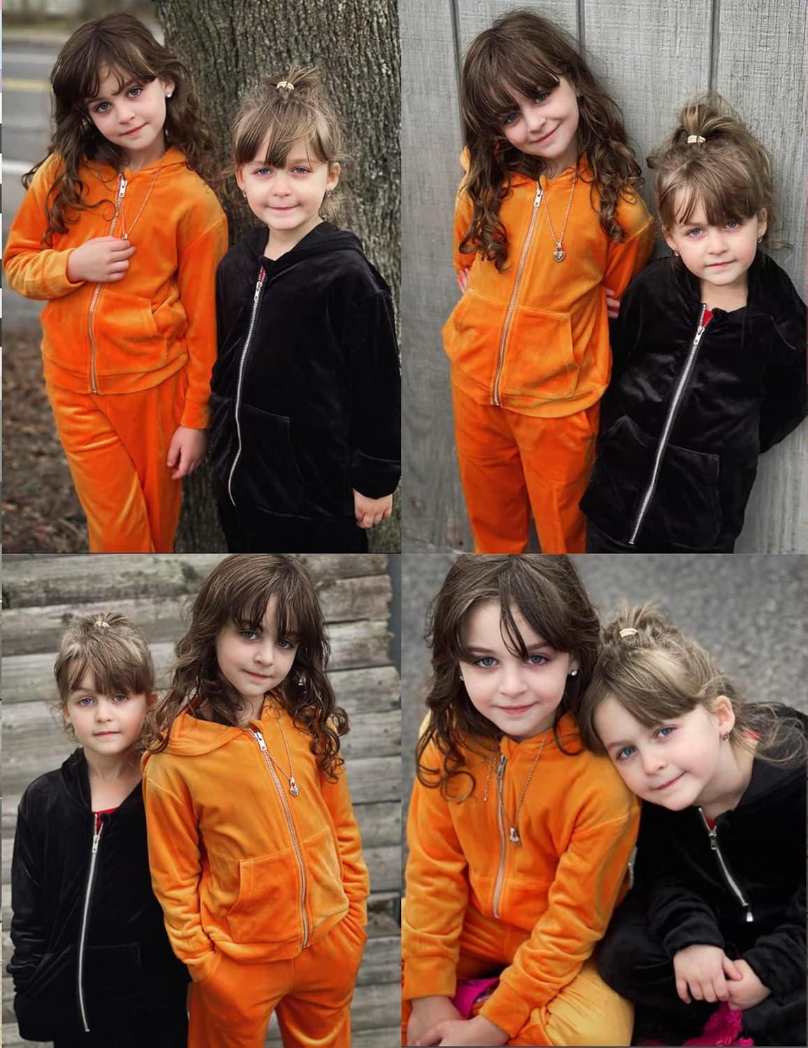 imageArshiner 2 Piece Outfits for Girls Velour Tracksuit Hoodie and Jogger Set Sweatsuit Athletic Clothes SetsOrange