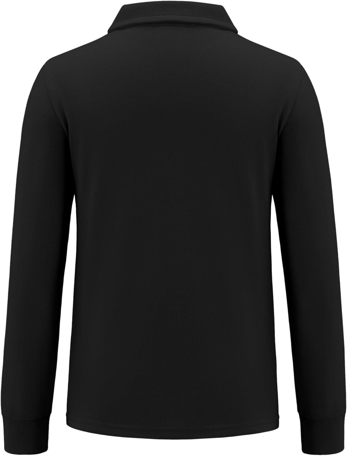 imageArshiner Boys Long Sleeve Polo Shirt Performance School Uniform Pique Button Closure Shirt Size 512 YearsBlack