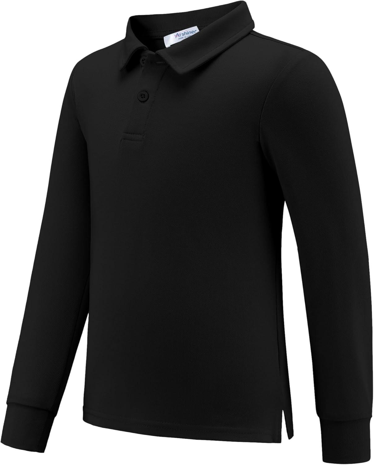 imageArshiner Boys Long Sleeve Polo Shirt Performance School Uniform Pique Button Closure Shirt Size 512 YearsBlack