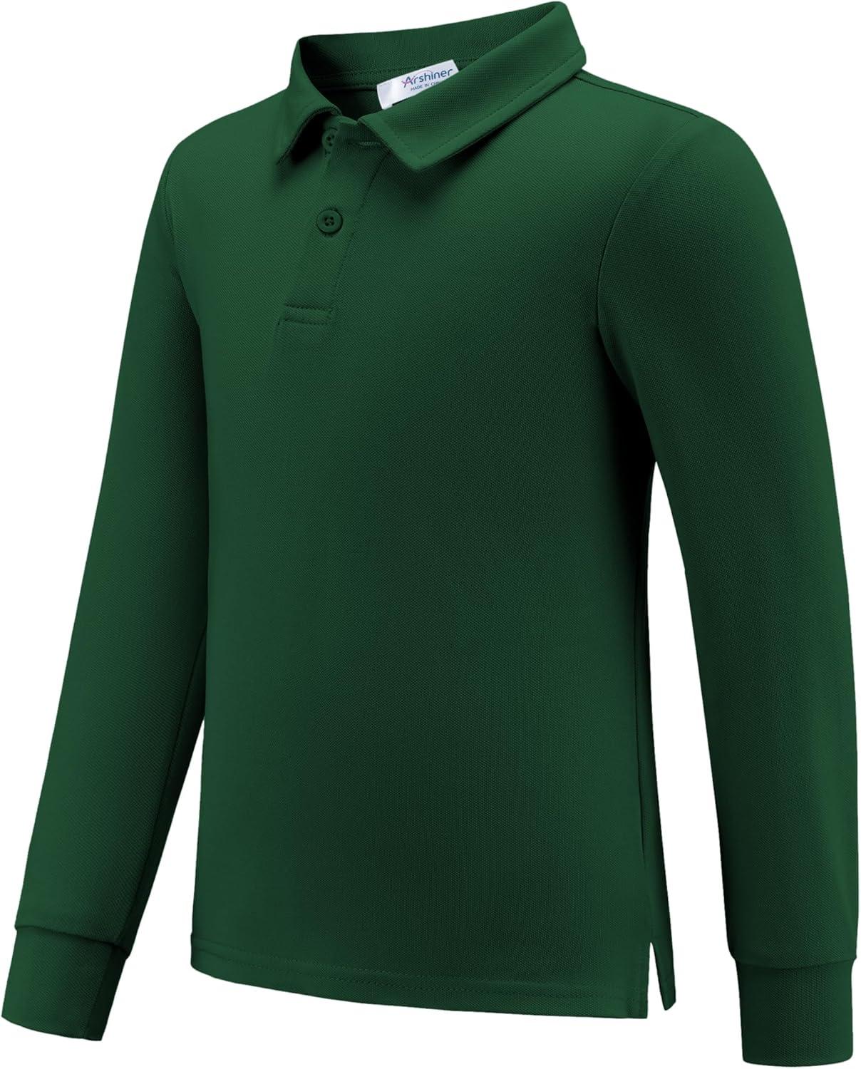 imageArshiner Boys Long Sleeve Polo Shirt Performance School Uniform Pique Button Closure Shirt Size 512 YearsBright Green