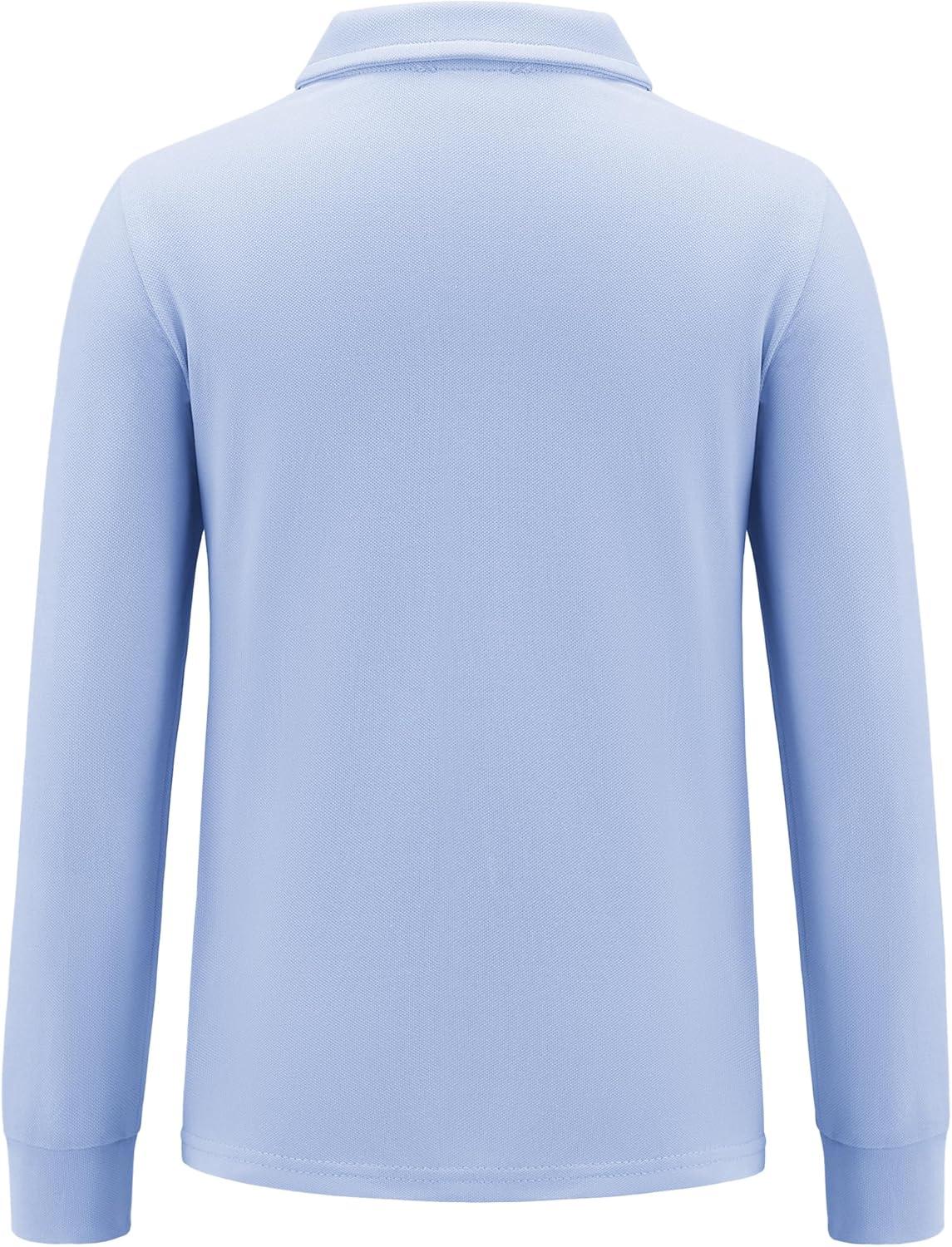 imageArshiner Boys Long Sleeve Polo Shirt Performance School Uniform Pique Button Closure Shirt Size 512 YearsLight Blue