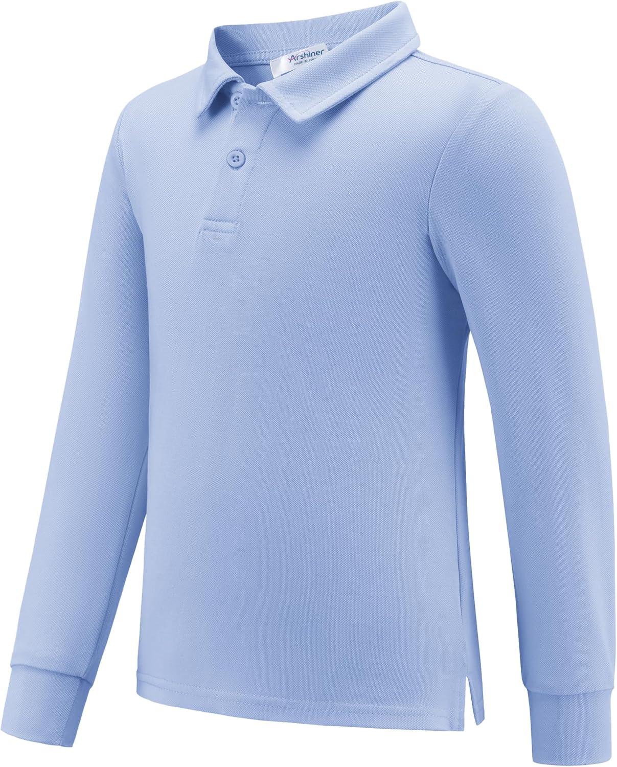 imageArshiner Boys Long Sleeve Polo Shirt Performance School Uniform Pique Button Closure Shirt Size 512 YearsLight Blue