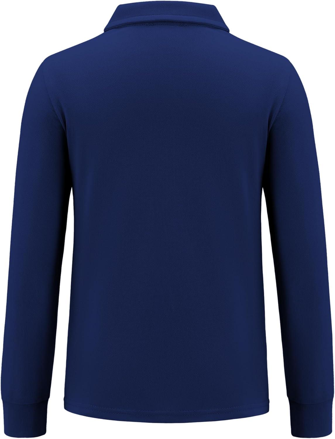 imageArshiner Boys Long Sleeve Polo Shirt Performance School Uniform Pique Button Closure Shirt Size 512 YearsNavy Blue
