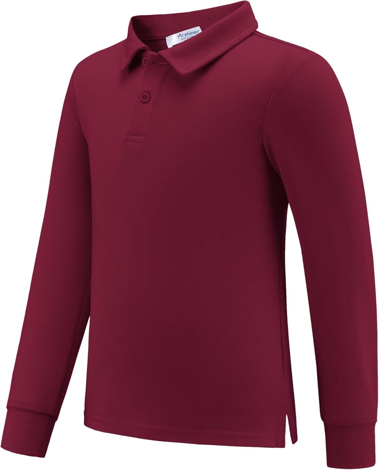 imageArshiner Boys Long Sleeve Polo Shirt Performance School Uniform Pique Button Closure Shirt Size 512 YearsRed