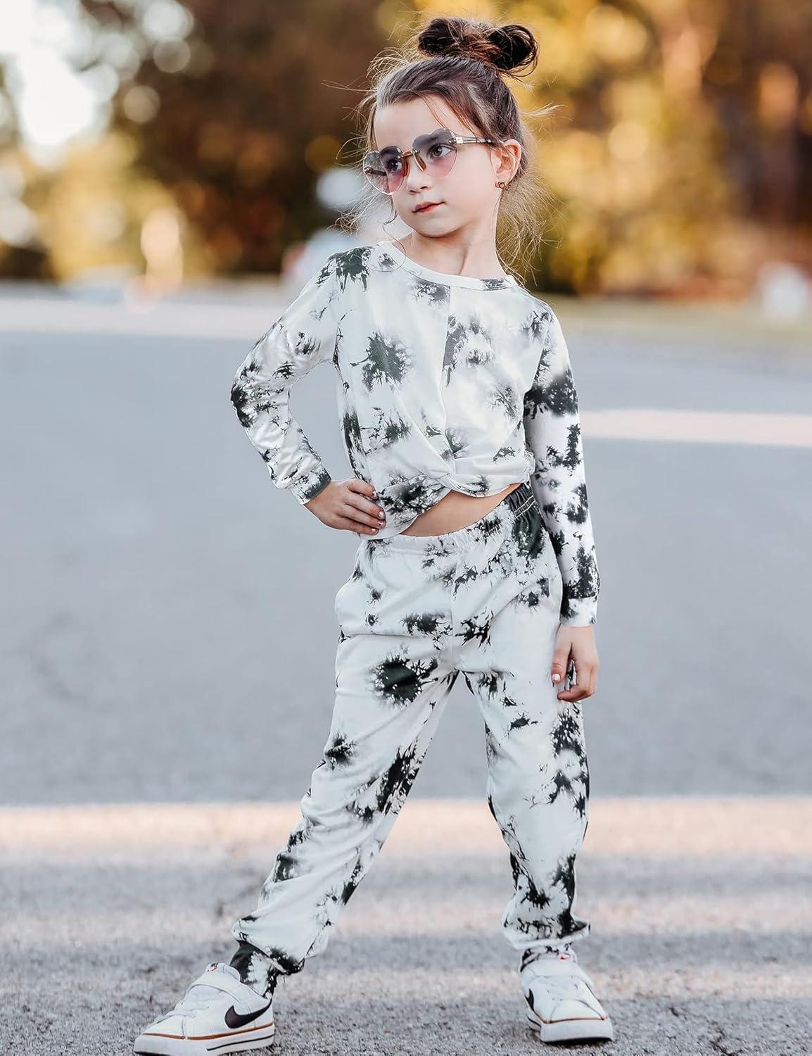 imageArshiner Girls 2 Piece Outfits Fashion Twist Front Tracksuit Long Sleeve Pullover Sweatshirt Sweatpants Jogger set SweatsuitBlack White