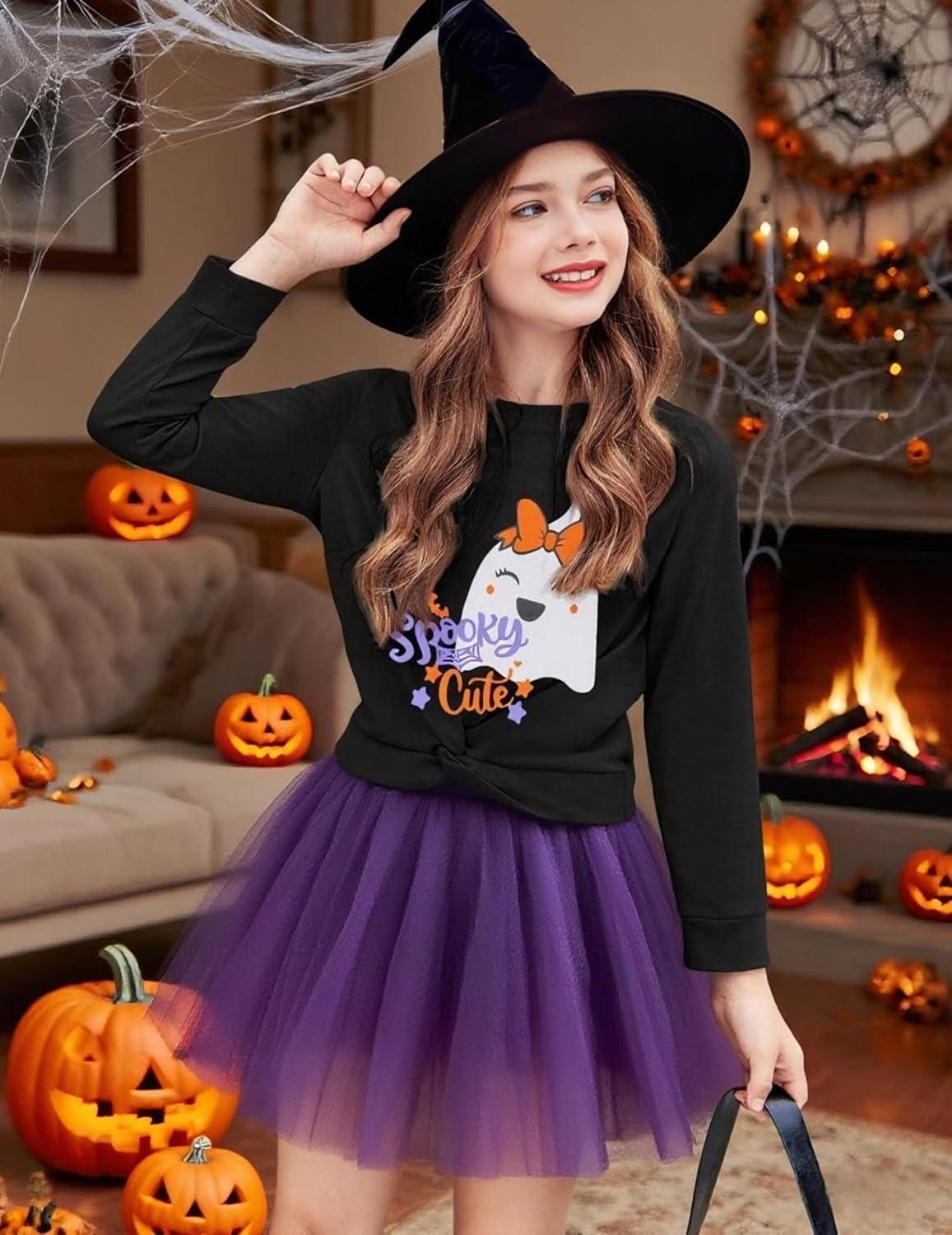 imageArshiner Girls 2 Piece Outfits Fashion Twist Front Tracksuit Long Sleeve Pullover Sweatshirt Sweatpants Jogger set SweatsuitPurple Halloween