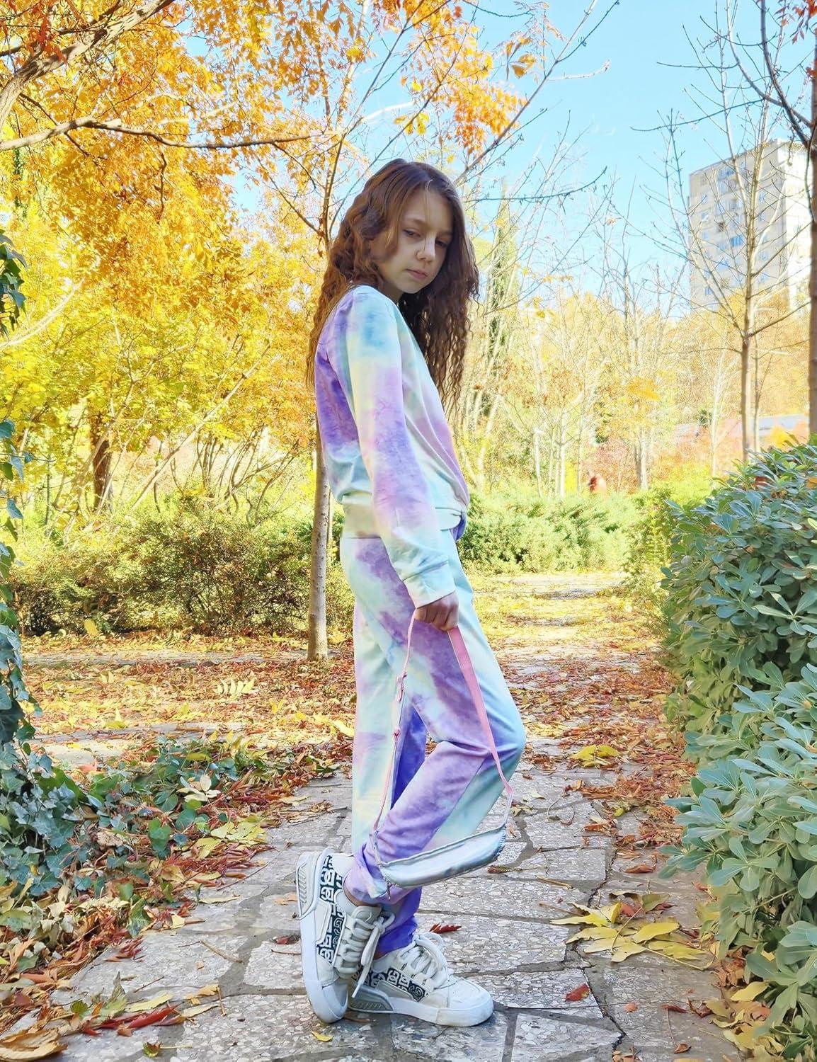 imageArshiner Girls 2 Piece Outfits Fashion Twist Front Tracksuit Long Sleeve Pullover Sweatshirt Sweatpants Jogger set SweatsuitPurpleblueyellow