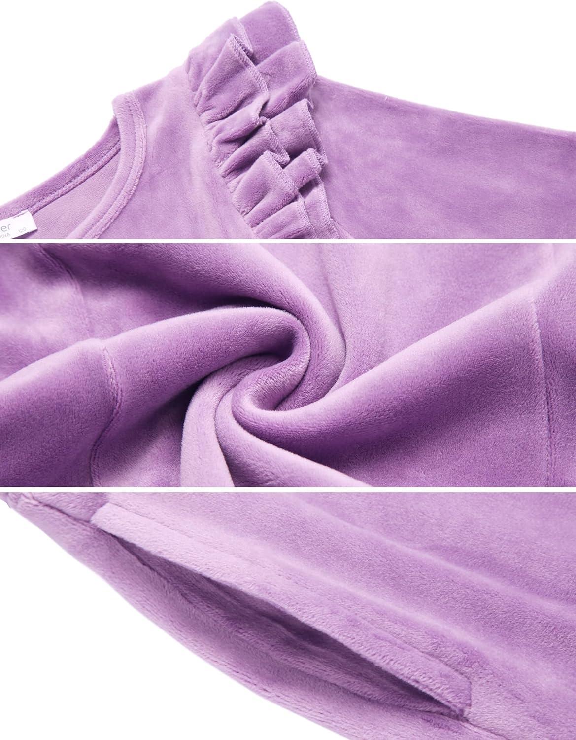 imageArshiner Girls 2 Piece Outfits Velour Tracksuit Cute Clothes Sweatsuit Ruffle Pullover Sweatshirt Sweatpants Clothing SetsLight Purple