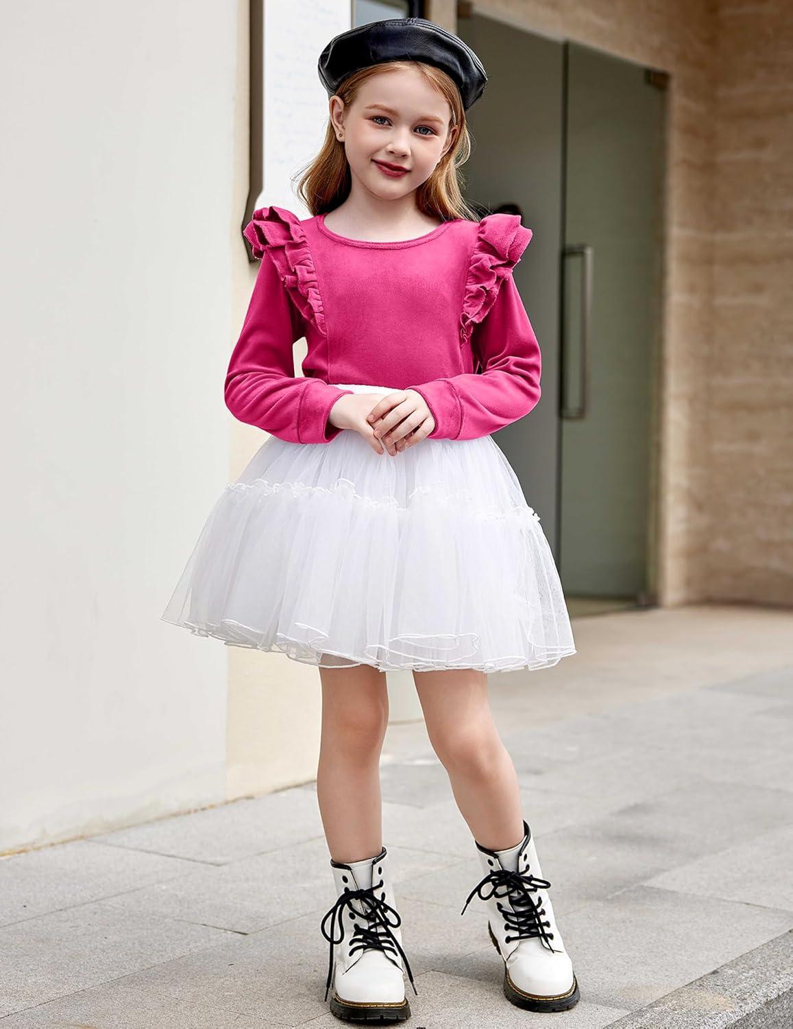 imageArshiner Girls 2 Piece Outfits Velour Tracksuit Cute Clothes Sweatsuit Ruffle Pullover Sweatshirt Sweatpants Clothing SetsRose Red