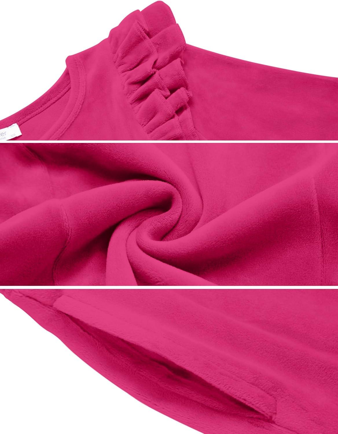 imageArshiner Girls 2 Piece Outfits Velour Tracksuit Cute Clothes Sweatsuit Ruffle Pullover Sweatshirt Sweatpants Clothing SetsRose Red