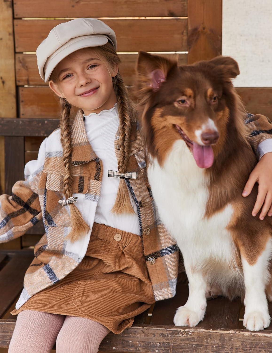 imageArshiner Girls Flannel Fall Winter Cropped Shacket Plaid Jacket Casual Long Sleeve Button Down Fashion CoatKhaki