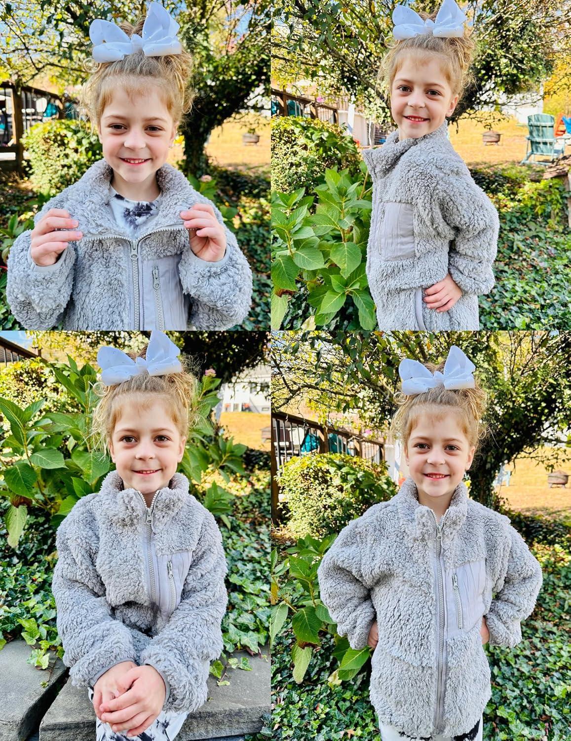 imageArshiner Girls Fleece Jacket Sherpa Fall Winter Full Zip Fuzzy Coat Outwear with PocketsGrey