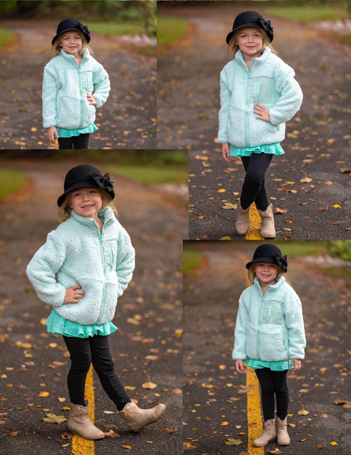 imageArshiner Girls Fleece Jacket Sherpa Fall Winter Full Zip Fuzzy Coat Outwear with PocketsLight Blue