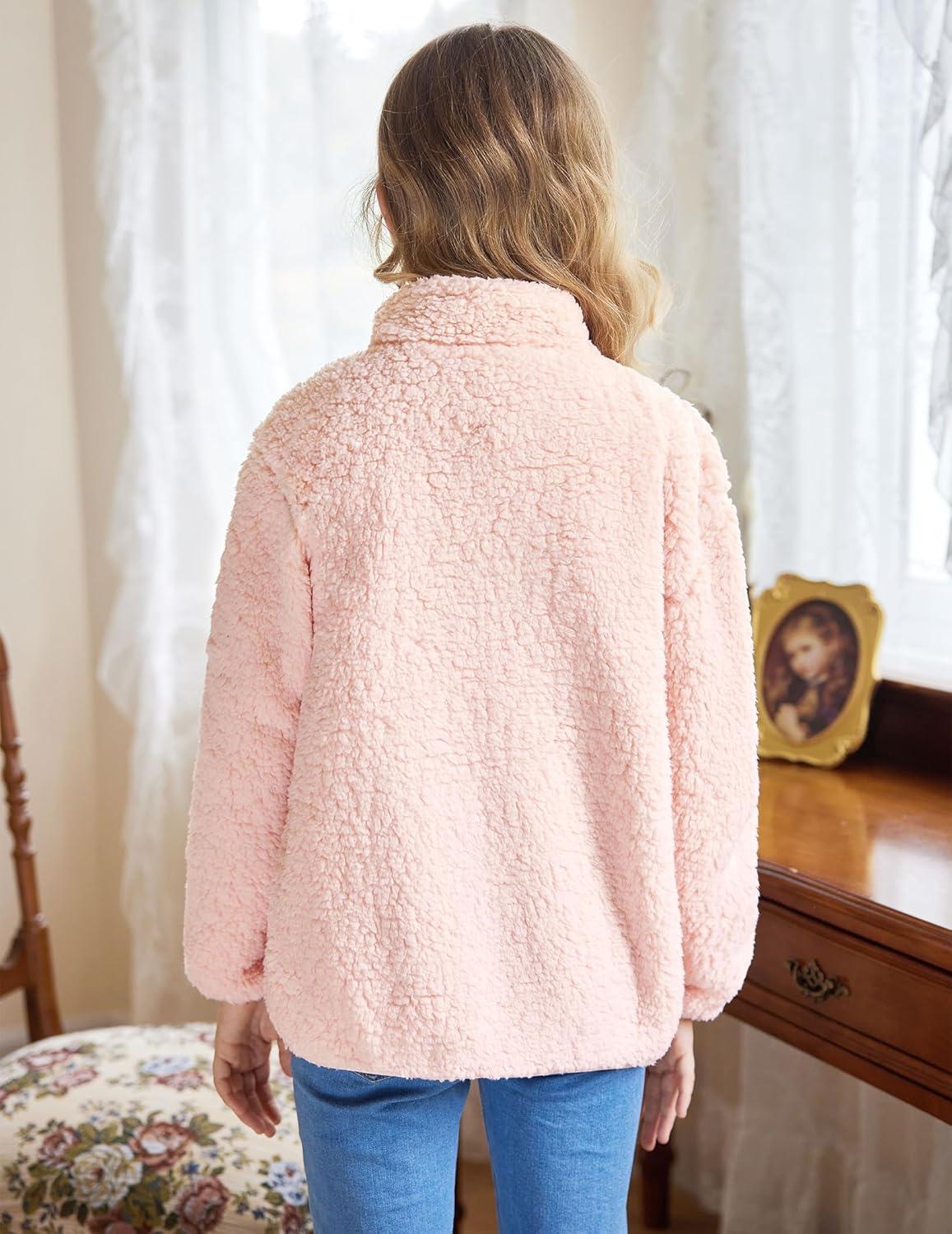 imageArshiner Girls Fleece Jacket Sherpa Fall Winter Full Zip Fuzzy Coat Outwear with PocketsPink