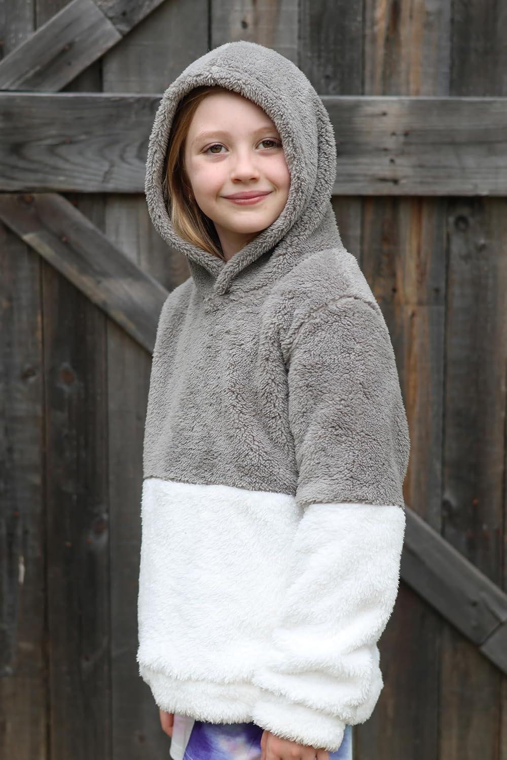 imageArshiner Girls Fuzzy Fleece Hoodies Casual Sweatshirt Sherpa Pullover with Kangaroo PocketsAgrey