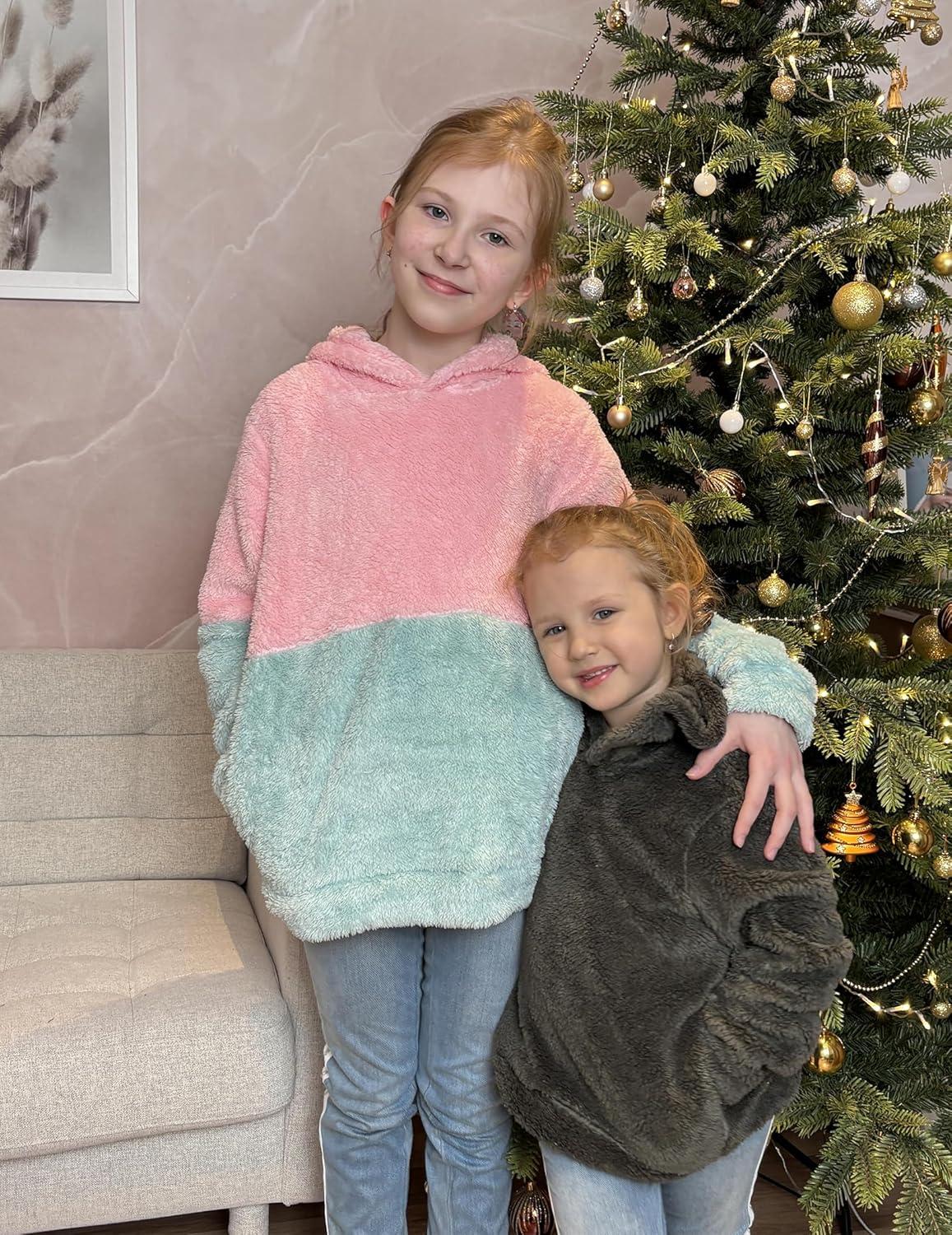 imageArshiner Girls Fuzzy Fleece Hoodies Casual Sweatshirt Sherpa Pullover with Kangaroo PocketsArmy Green