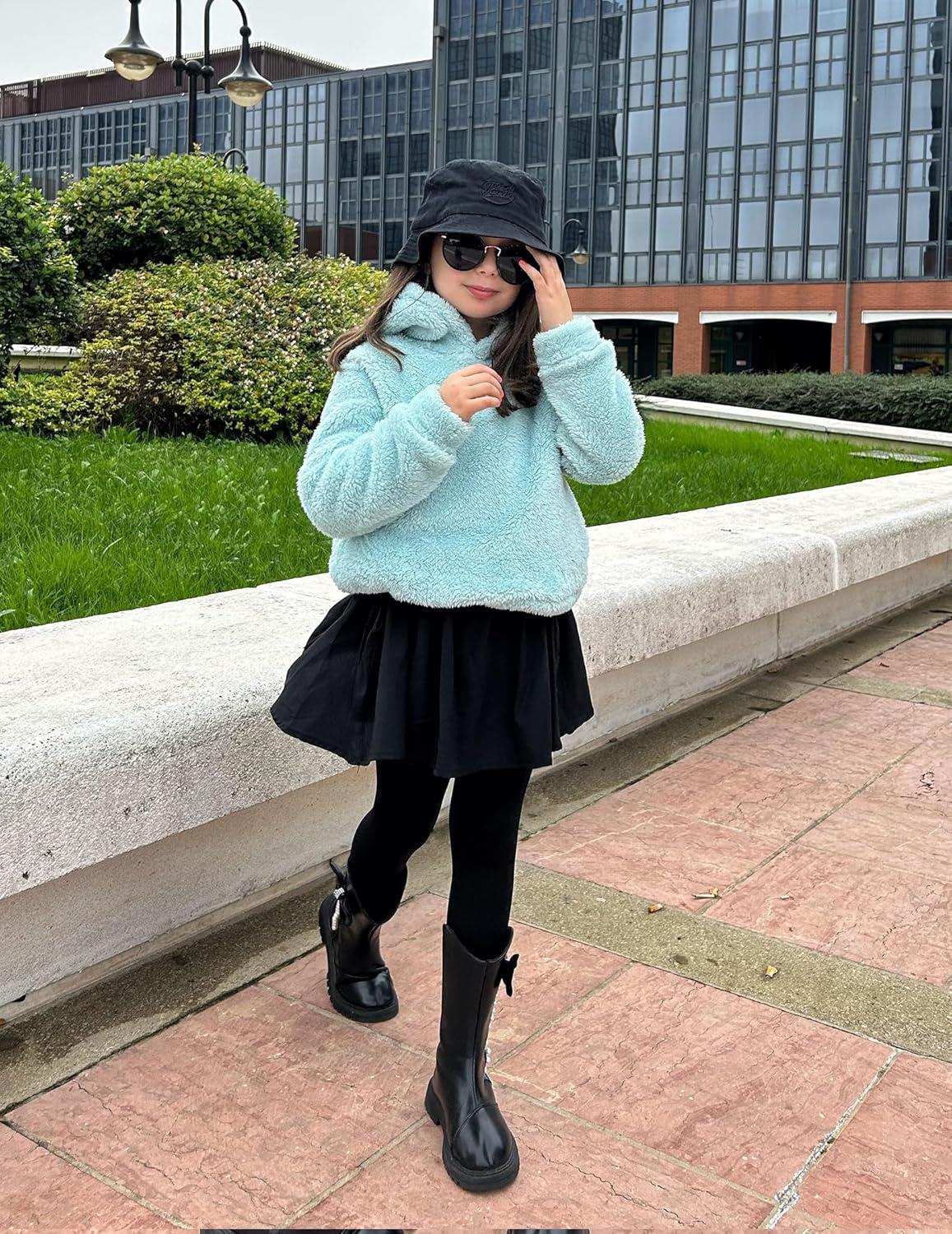 imageArshiner Girls Fuzzy Fleece Hoodies Casual Sweatshirt Sherpa Pullover with Kangaroo PocketsBlue