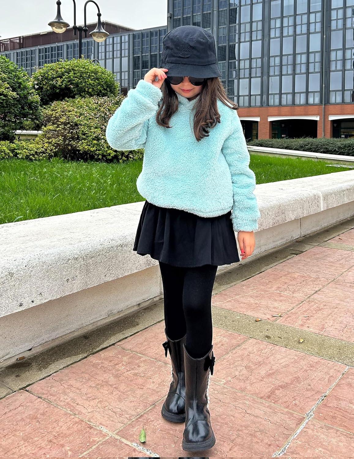 imageArshiner Girls Fuzzy Fleece Hoodies Casual Sweatshirt Sherpa Pullover with Kangaroo PocketsBlue