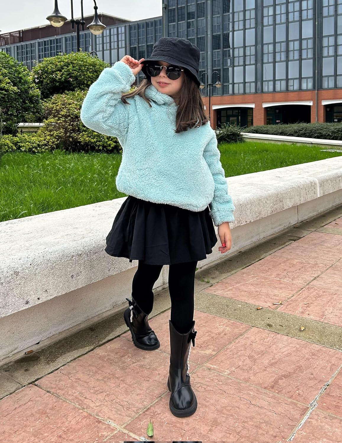 imageArshiner Girls Fuzzy Fleece Hoodies Casual Sweatshirt Sherpa Pullover with Kangaroo PocketsBlue