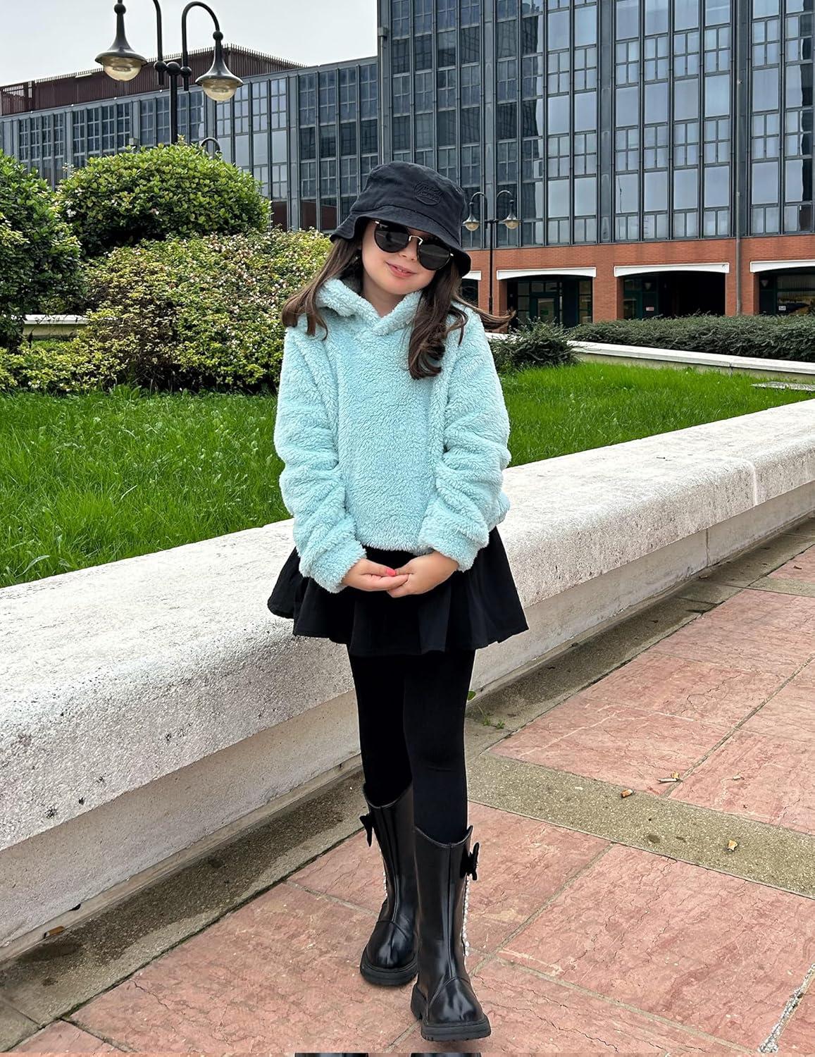 imageArshiner Girls Fuzzy Fleece Hoodies Casual Sweatshirt Sherpa Pullover with Kangaroo PocketsBlue