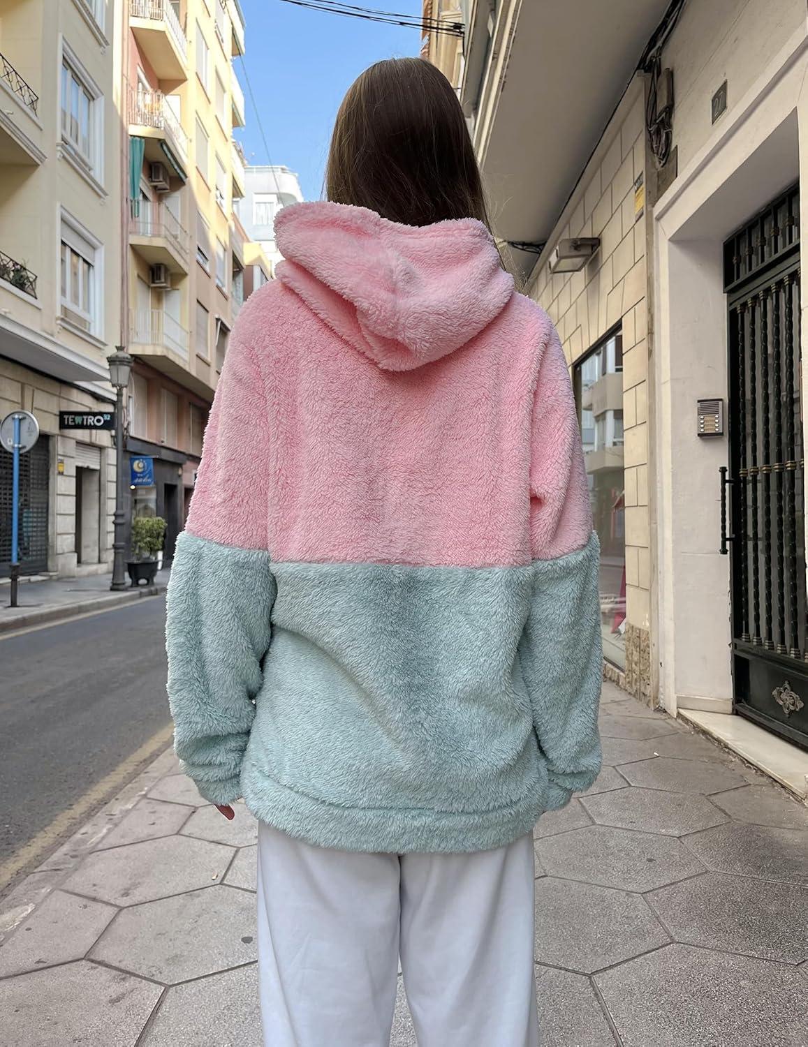 imageArshiner Girls Fuzzy Fleece Hoodies Casual Sweatshirt Sherpa Pullover with Kangaroo PocketsCgreen
