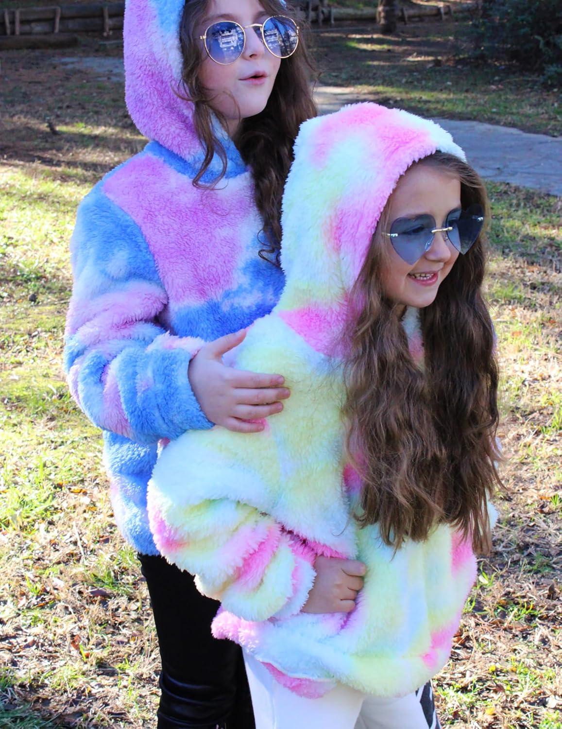 imageArshiner Girls Fuzzy Fleece Hoodies Casual Sweatshirt Sherpa Pullover with Kangaroo PocketsDpink Blue